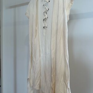 Cream Knit Lace-Up Top